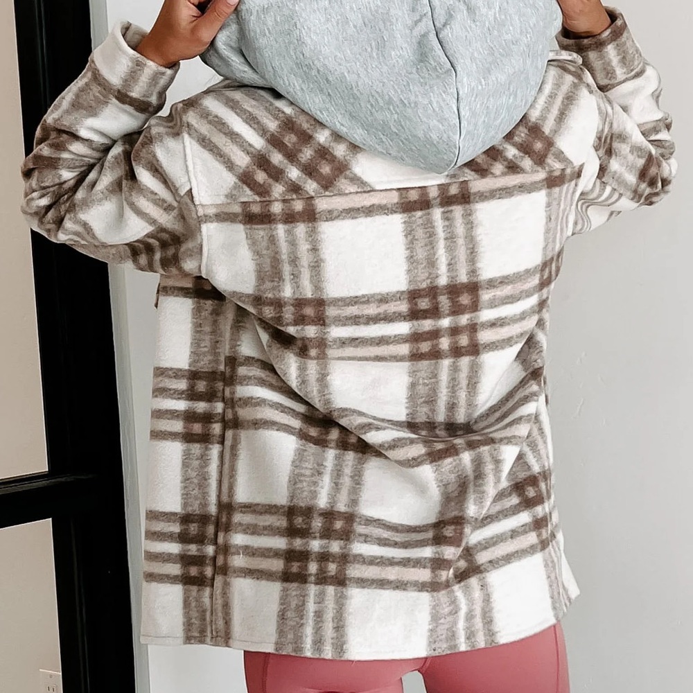 Plaid Jacket- hooded (Taupe Brown) - Picture 2 of 9